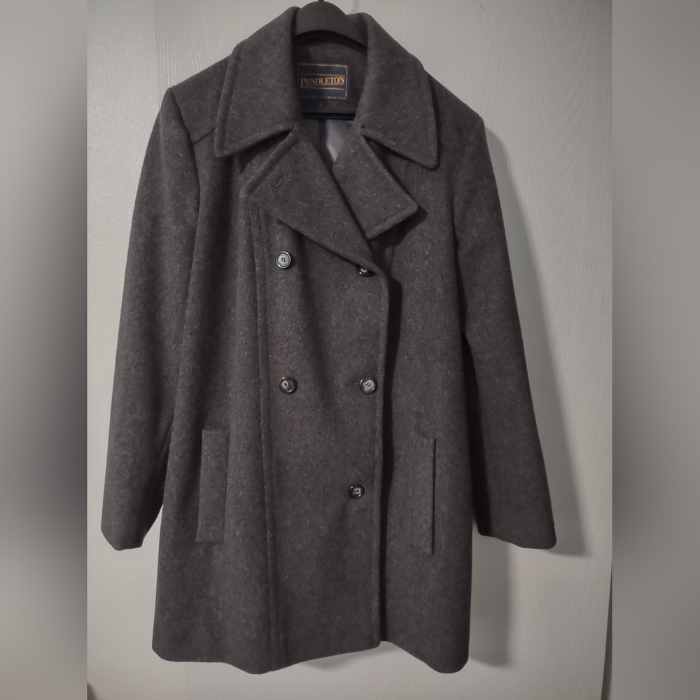 Vintage 1970's Pendleton Gray Wool Double Breasted Maxi Coat Size 16 Made in USA